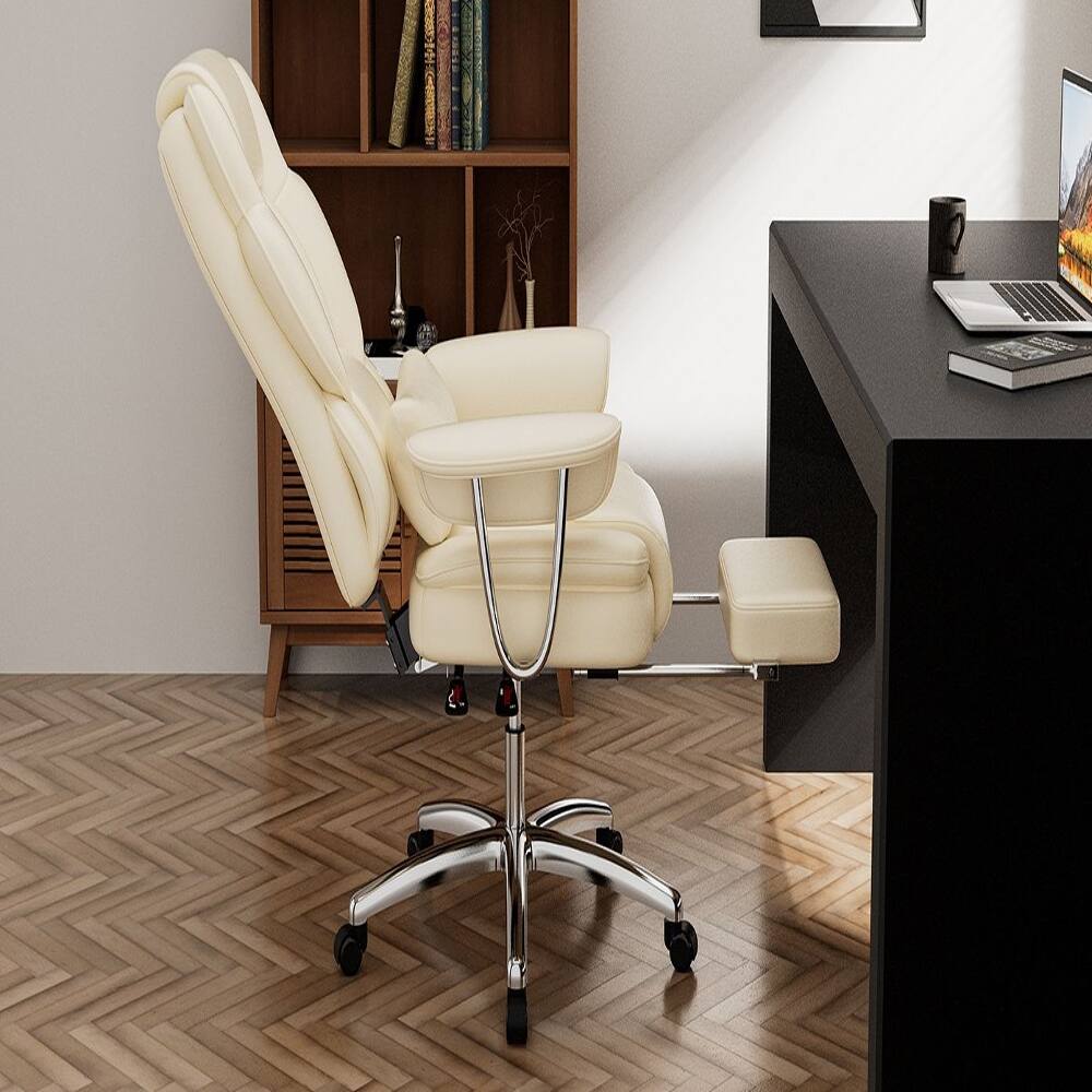 Alt View 8. Loheer - Loheer Big and Tall Office Chair 500lbs Capacity Ergonomic Reclining Leather Computer Chair with Footrest Beige - Beige.
