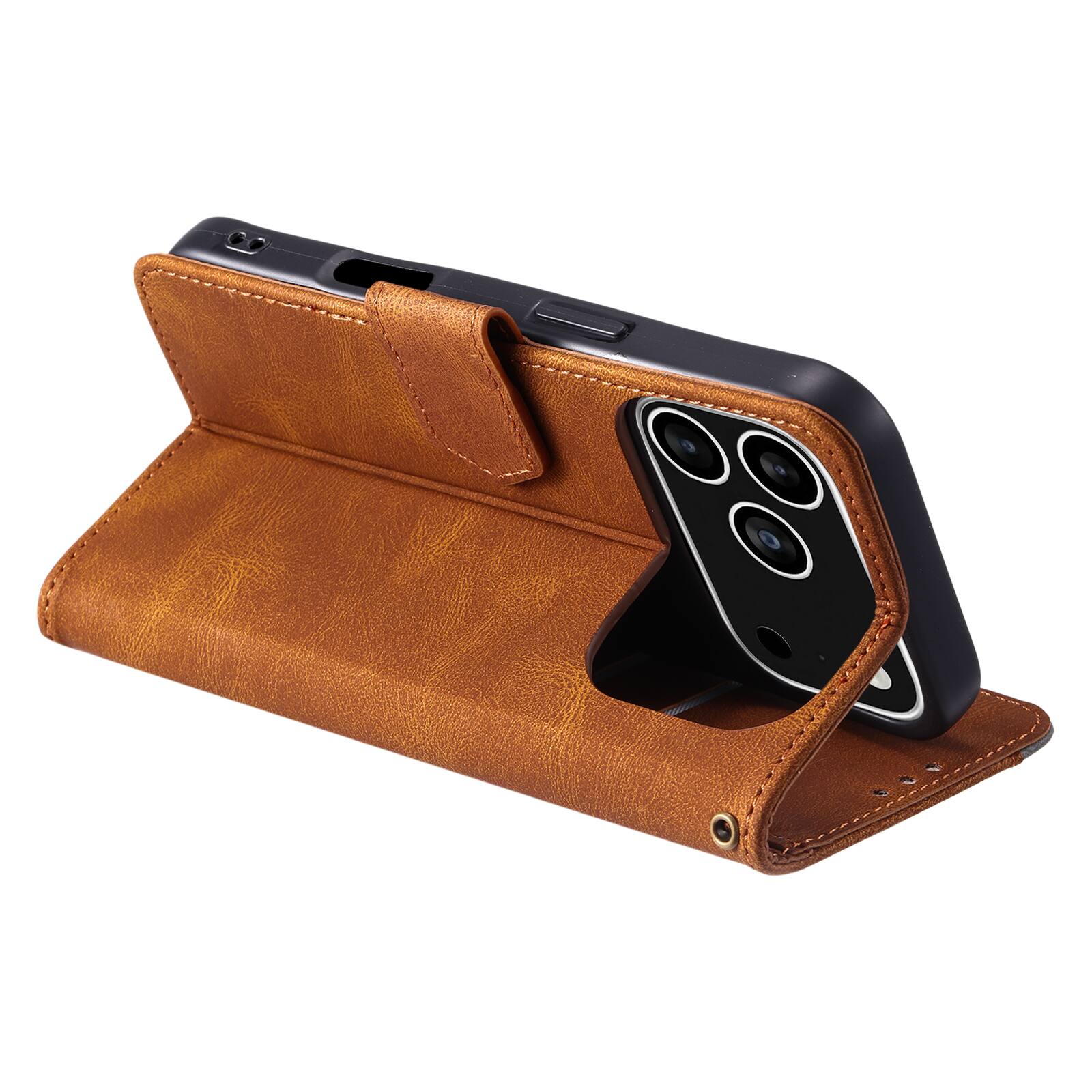 Alt View 3. Dteck - Wallet Case for Apple iPhone 17 Pro,Vintage PU Leather Flip Card Holder Kickstand Magnetic Closure Phone Cover - Brown.