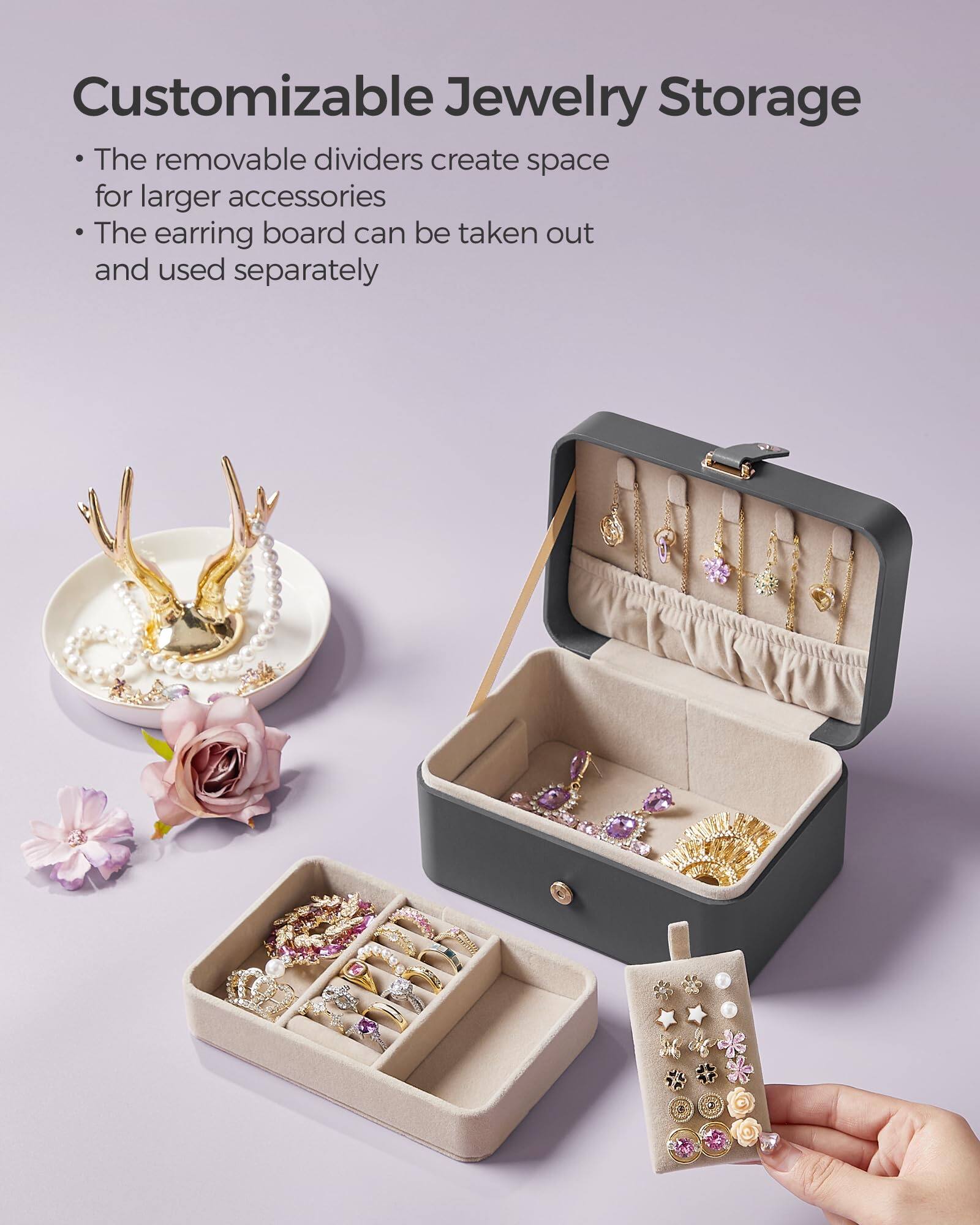 Customizable Jewelry Storage

- The removable dividers create space for larger accessories
- The earring board can be taken out and used separately