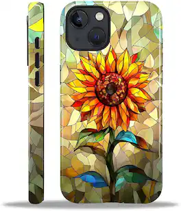 Wikistore - Case for iPhone 14/13 - Hybrid 2-Layer Durable Smartphone Protection Case - Stained Glass Sunflower