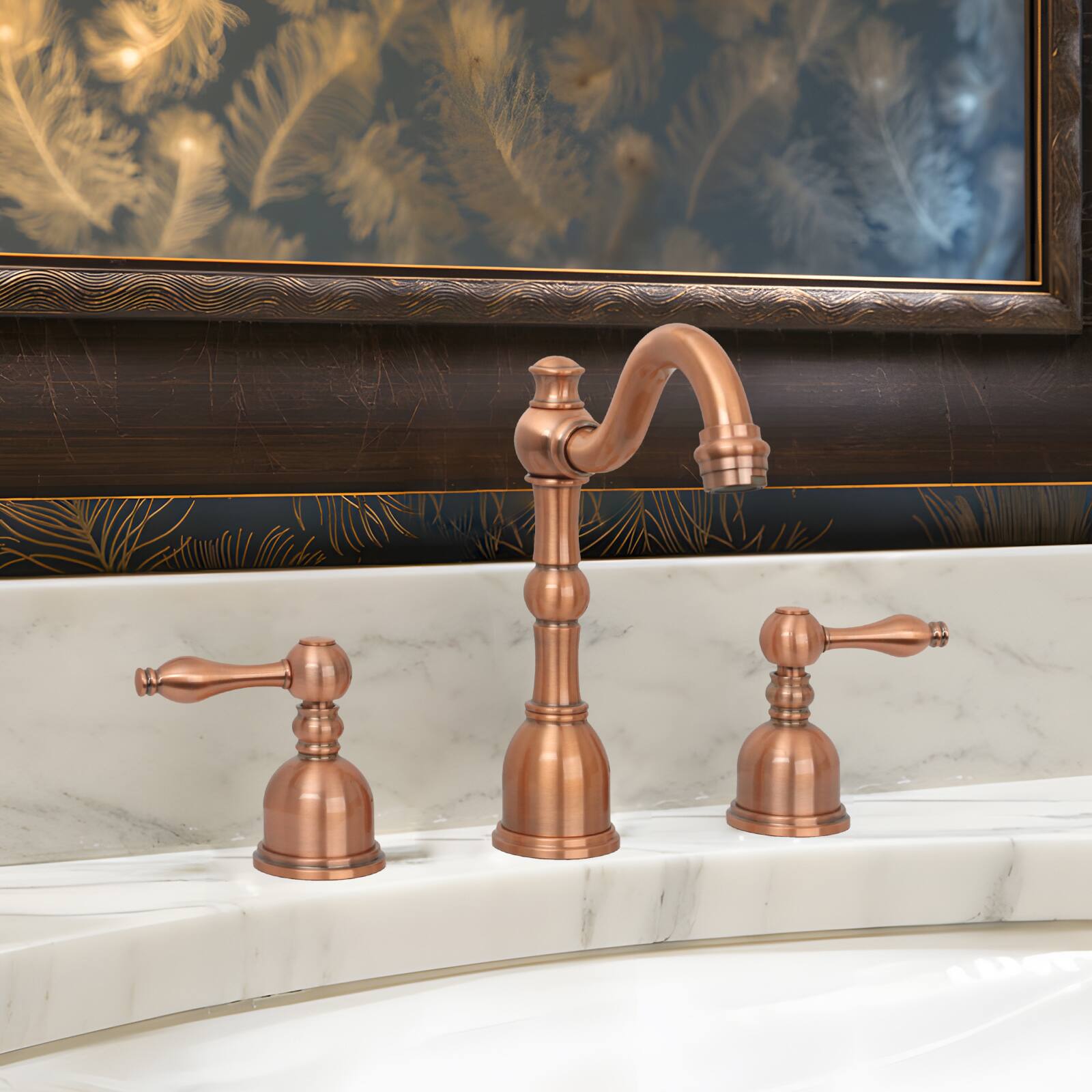 Alt View 4. Akicon - Akicon 8 inch Two-Handles Widespread Bathroom Sink Faucet in Copper - Copper.