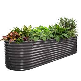 A Anleolife - Gray Metal Oval Raised Garden Bed Planter Box for Planting Vegetables Flowers Herb (118 in. L x 36 in. W x 30 in. H)