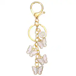 Unique Bargains - Butterfly Initial Letter Keychain, Alphabet D Metal Keyring, Cute Car Keys Holder Charm for Women Gift - White