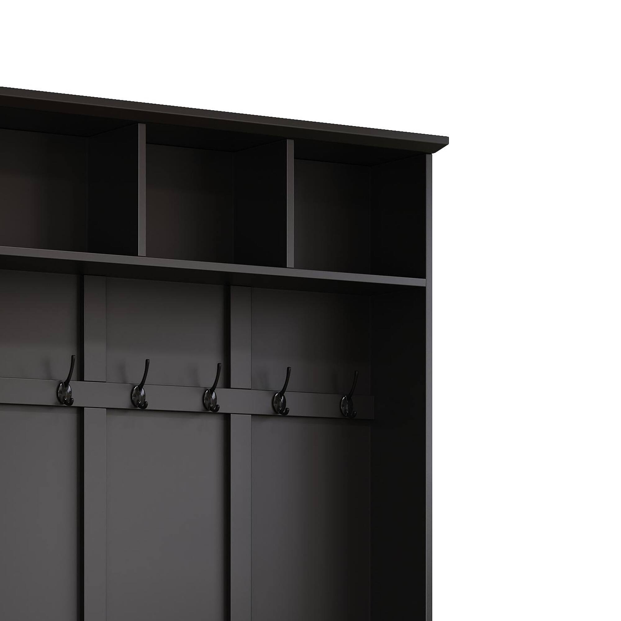 Alt View 1. Whisen - 3-in-1 Hall Tree,Entryway Coat Rack with Storage Bench,6 Hooks and Adjustable Shelves - Black.
