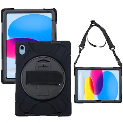 Front. Mybat - MyBat Rotatable Stand Protector Cover with Wristband for Apple iPad 11 (2025) / iPad 10.9 (2022) - Black - Black.