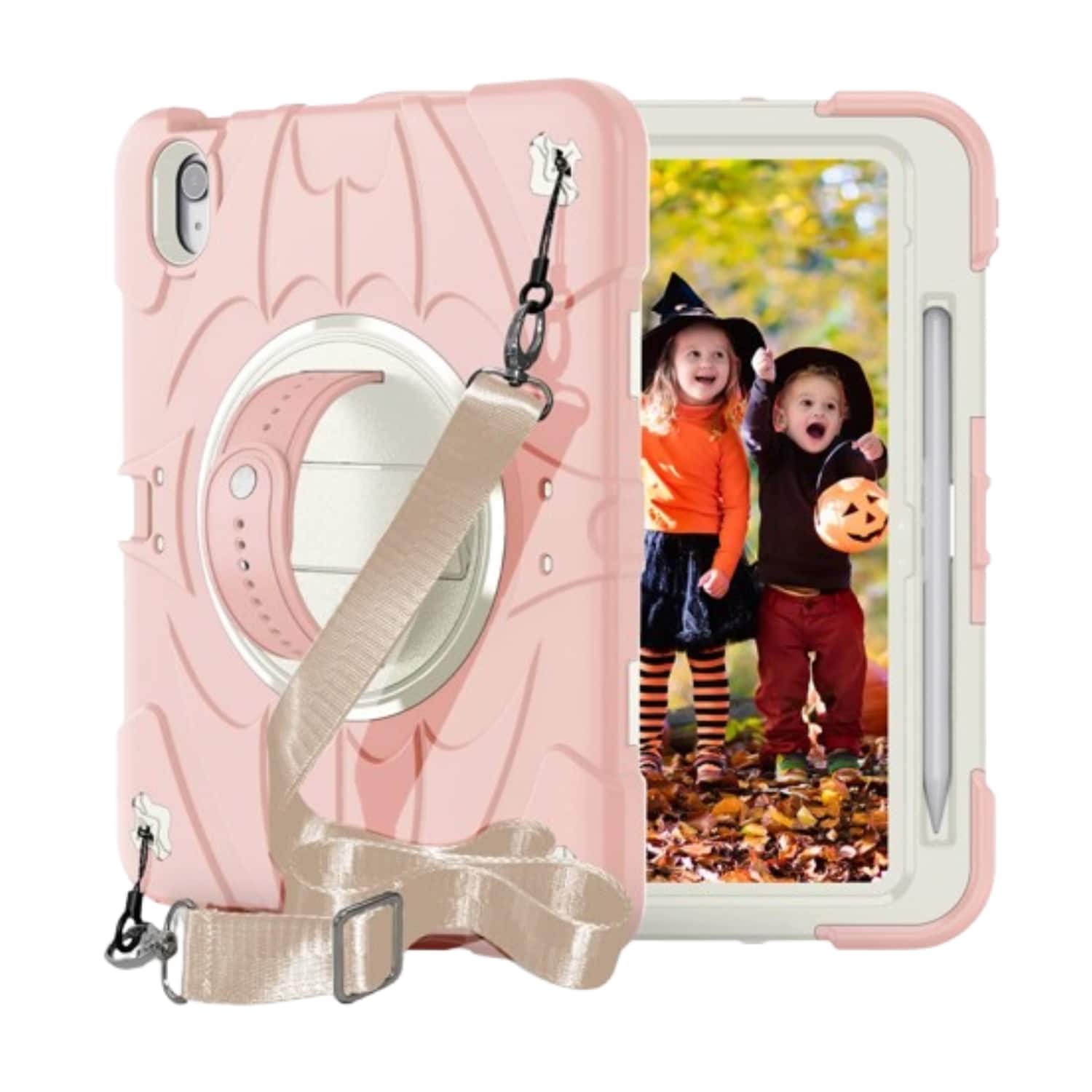Stock Preferred - Heavy Duty Rugged Case with 360° Rotating Hand Strap & Shoulder Strap for iPad (A16) 11th Generation - Pink