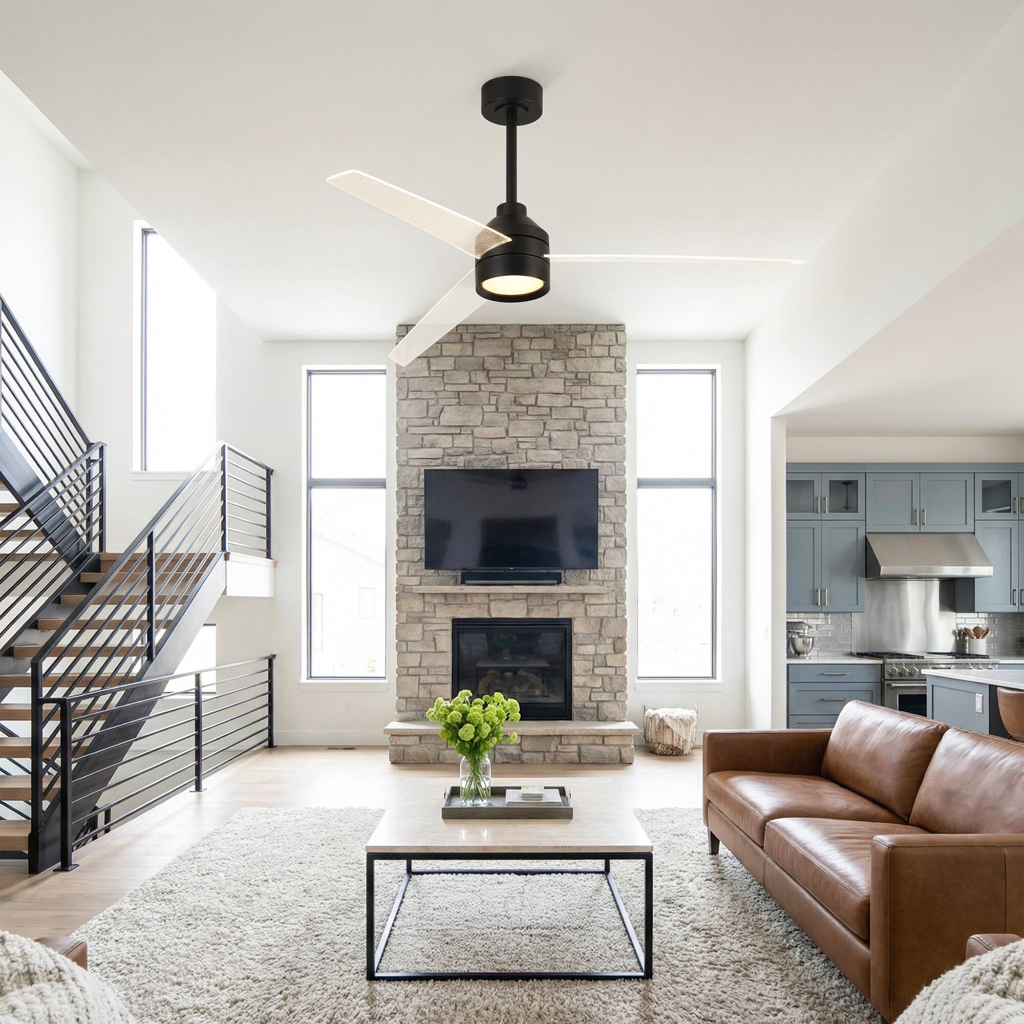 Back. Vaczon - 55" Transparent Blade Propeller Dimmable Ceiling Fan with LED Lights and Remote Control - Black.