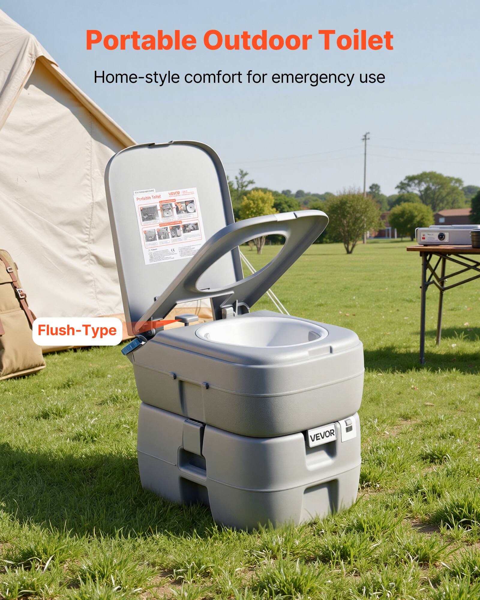 Portable Outdoor Toilet  
Home-style comfort for emergency use  
Flush-Type  
VEVOR