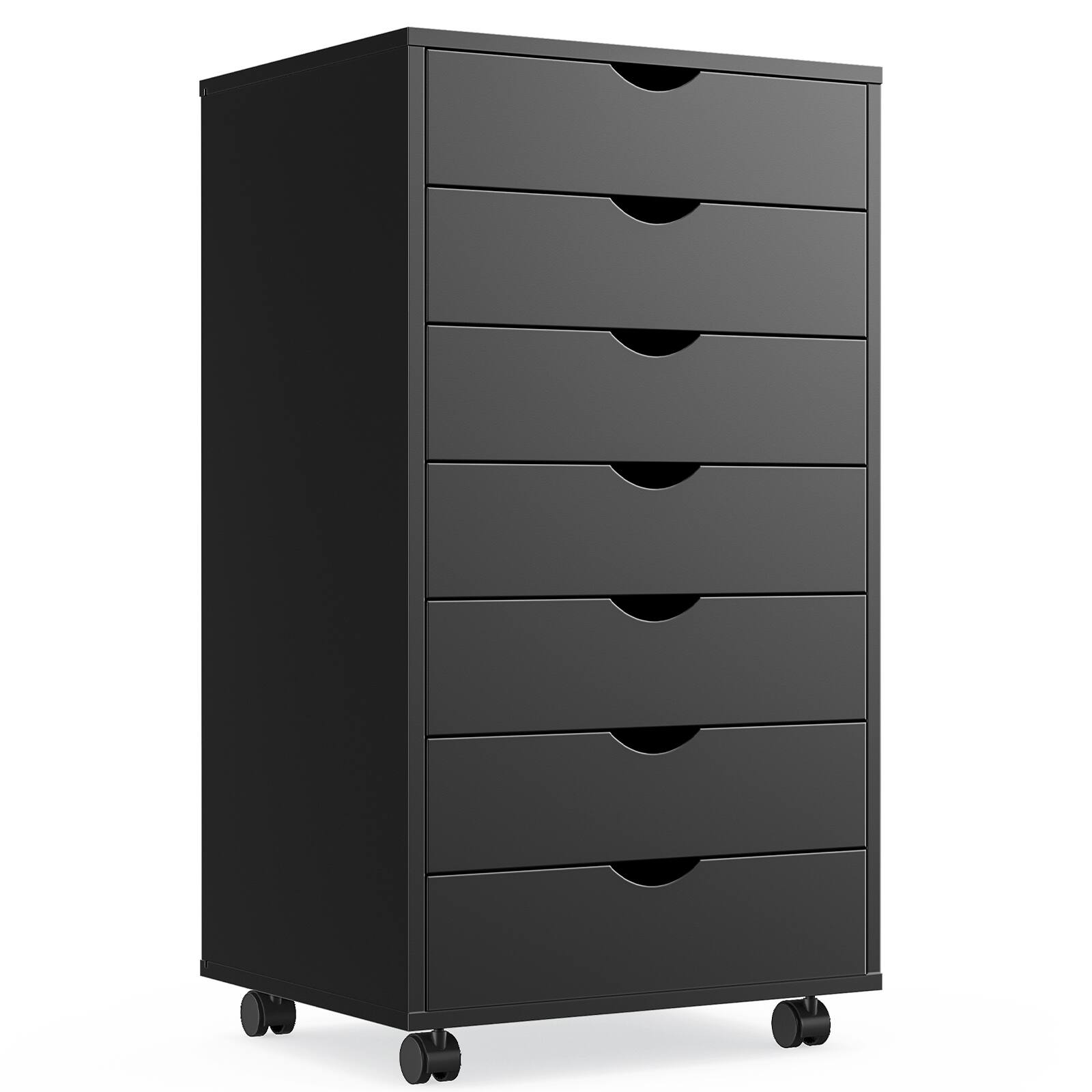 Front. AENKYO - 7 Drawer Storage Cabinet Dresser Floor Cabinet Organizer with Wheels for Office, Bedroom, Home - Black.