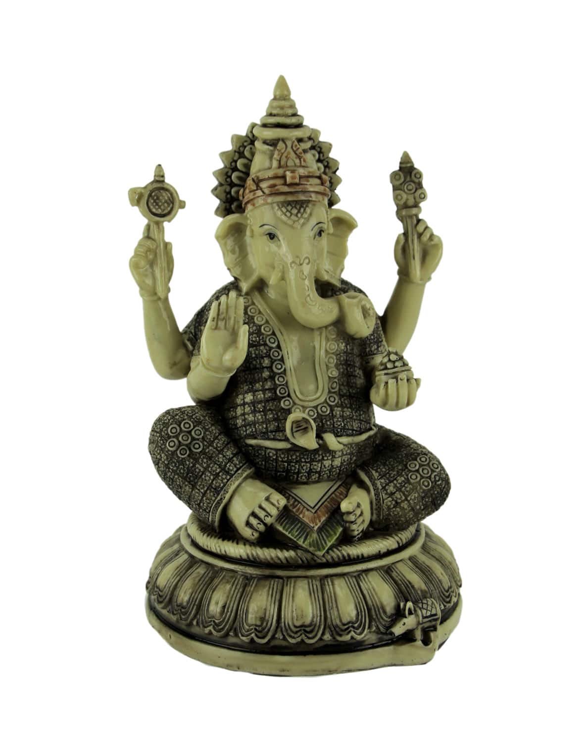 Zeckos - Lord Ganesha On Lotus Flower Statue - Off-white