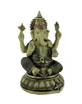 Zeckos - Lord Ganesha On Lotus Flower Statue - Off-white