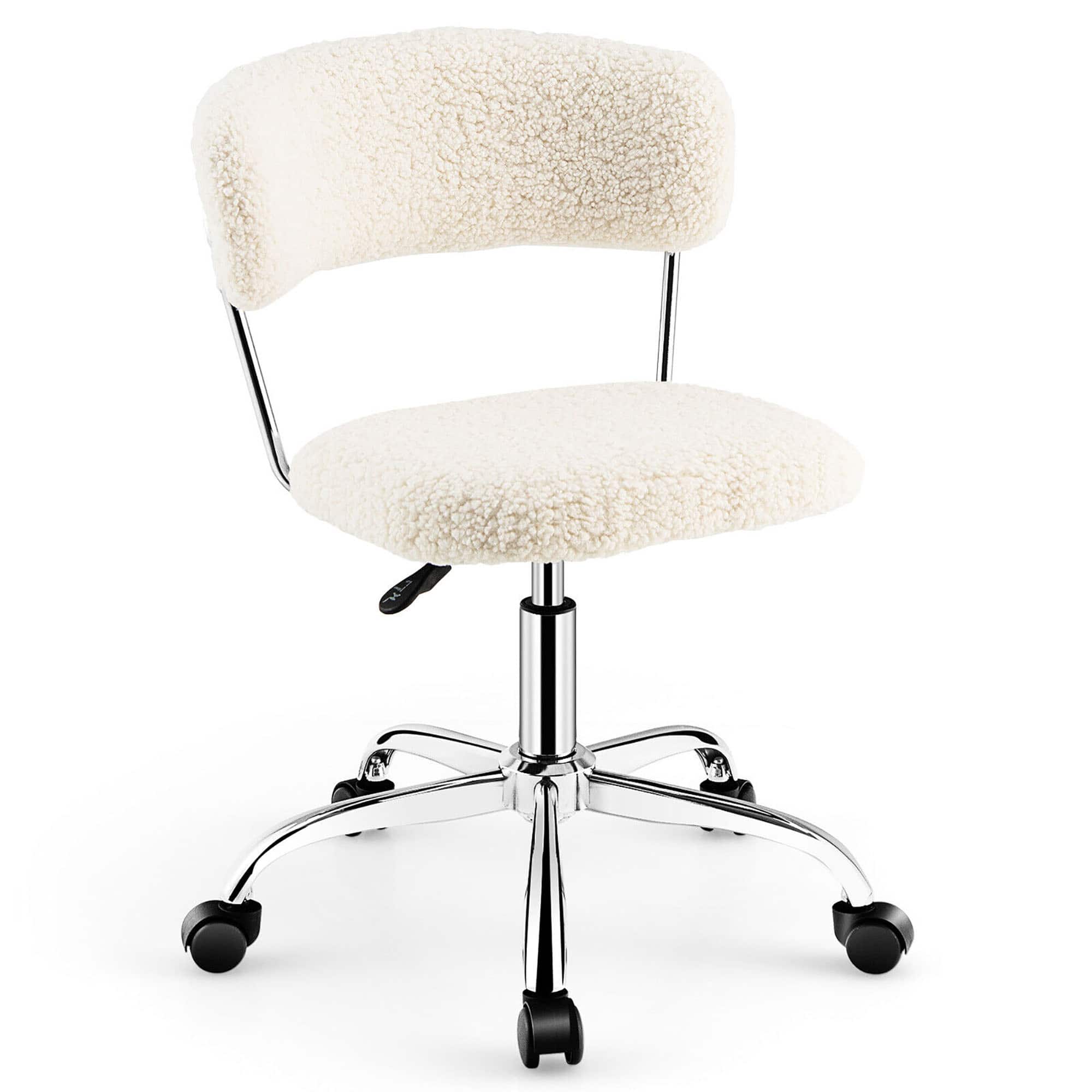 Front. Gymax - Gymax Computer Desk Chair Adjustable Sherpa Office Chair Swivel Vanity Chair White - White.