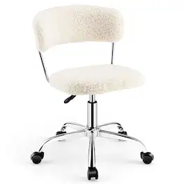 Gymax - Computer Desk Chair Adjustable Sherpa Office Chair Swivel Vanity Chair - White
