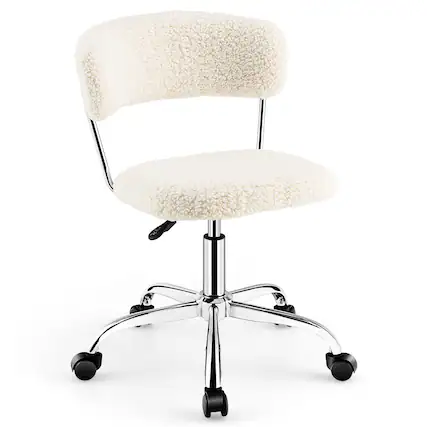 Front. Gymax - Gymax Computer Desk Chair Adjustable Sherpa Office Chair Swivel Vanity Chair White - White.
