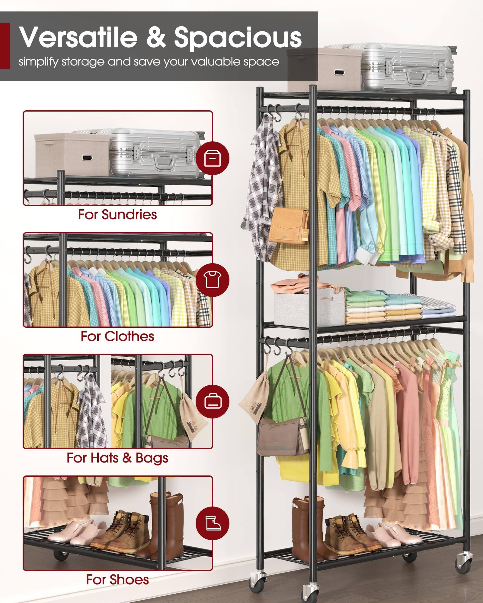 Versatile & Spacious  
simplify storage and save your valuable space  

For Sundries  
For Clothes  
For Hats & Bags  
For Shoes