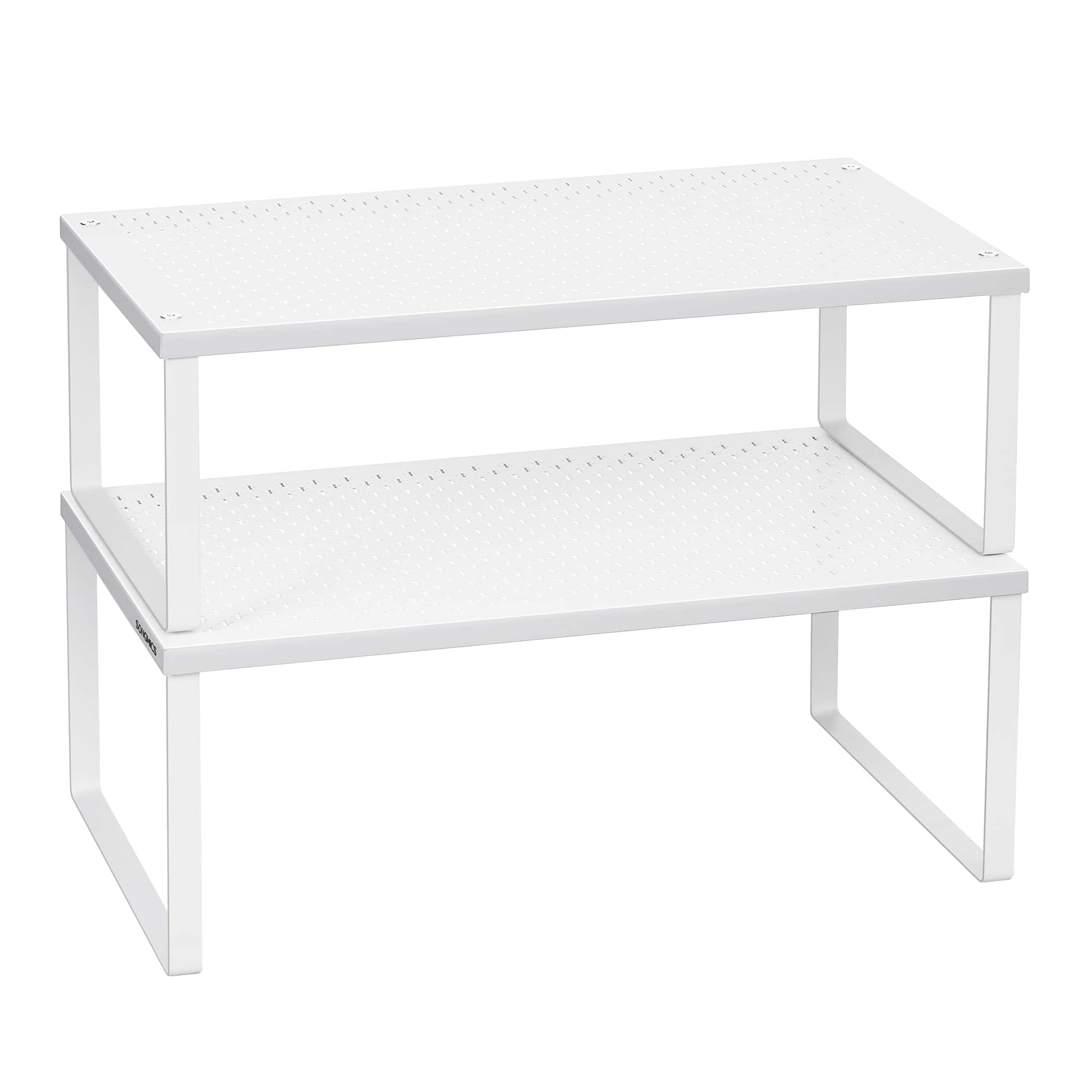Songmics Home - Spice Racks, Set of 2 Metal Cabinet Shelf Organizers, Countertop Organizers, Shelf Risers, Stackable, Expandable - White