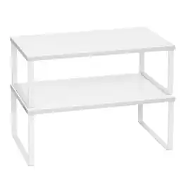 Songmics Home - Spice Racks, Set of 2 Metal Cabinet Shelf Organizers, Countertop Organizers, Shelf Risers, Stackable, Expandable - White