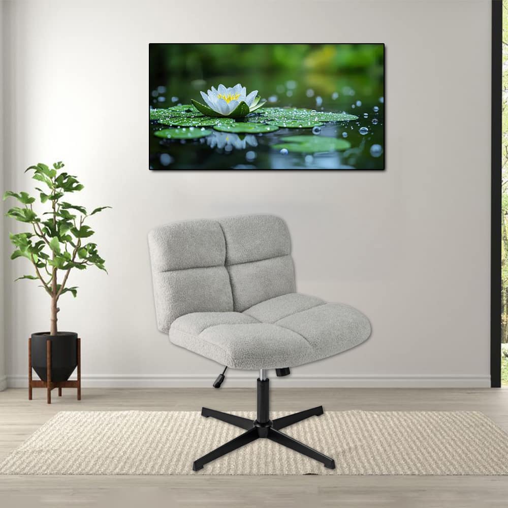 Hivvago - Armless Cross-Legged Office Chair with Faux Lamb Fleece Upholstery and Adjustable Height - Gray