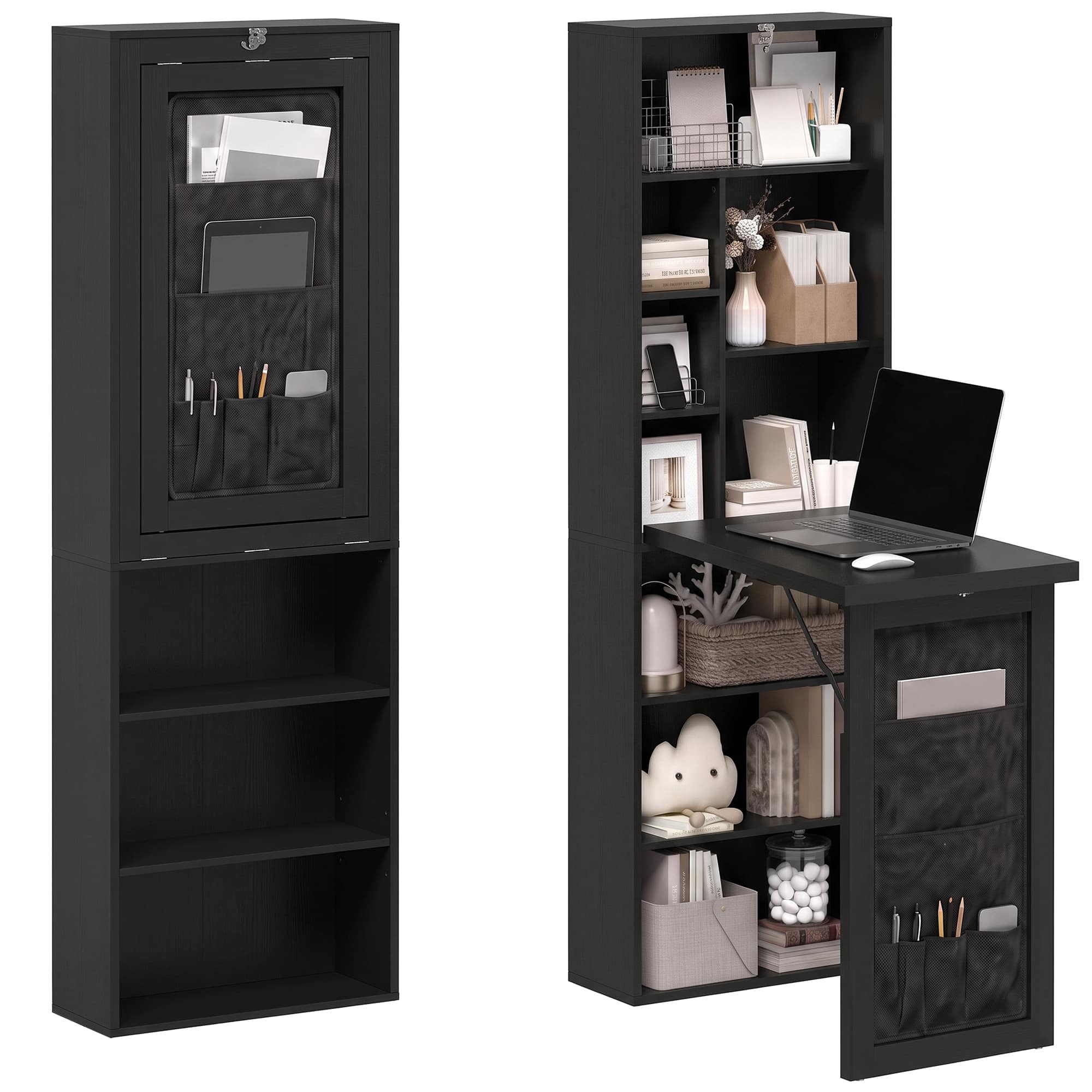 Homcom - Convertible Writing Table with Storage Shelves, Bag - Black