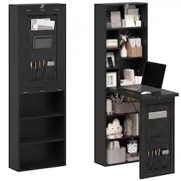 Homcom - Convertible Writing Table with Storage Shelves, Bag - Black