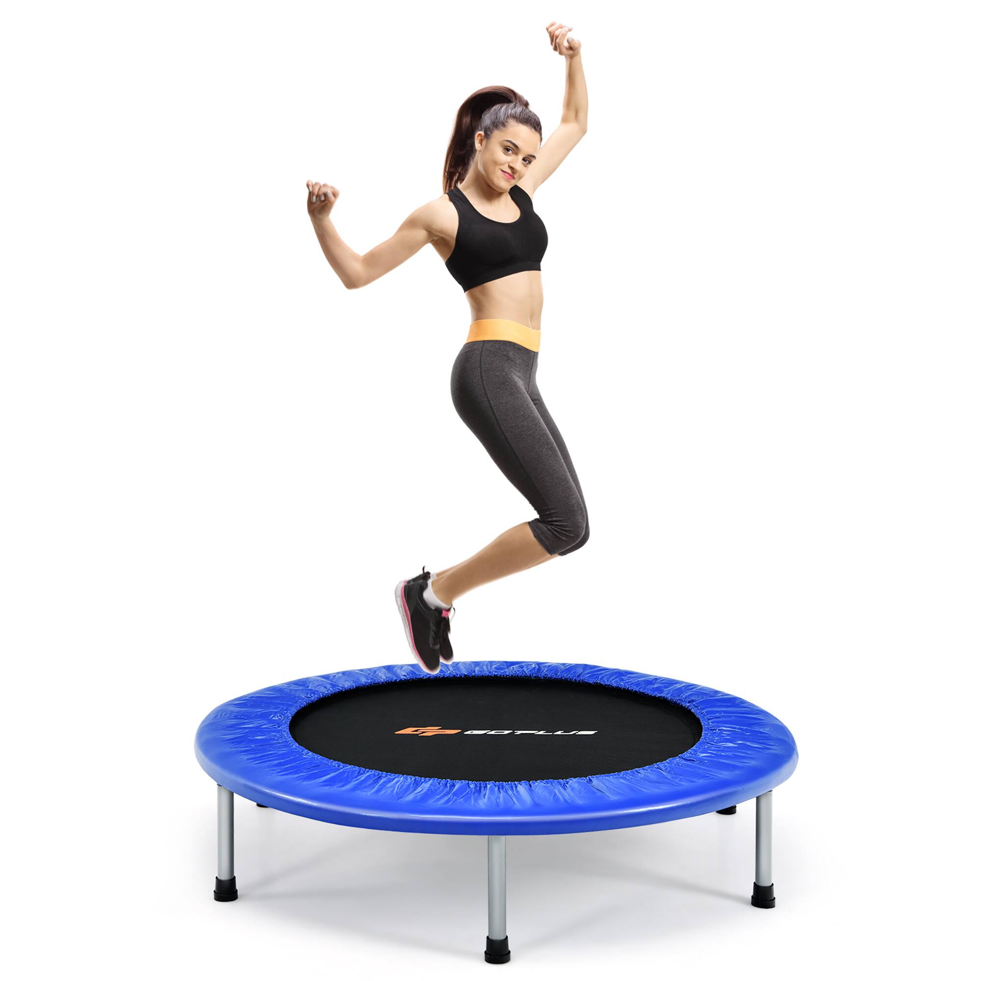 Front. Costway - Costway 38" Mini Folding Trampoline Portable Recreational Fitness Rebounder - Blue.