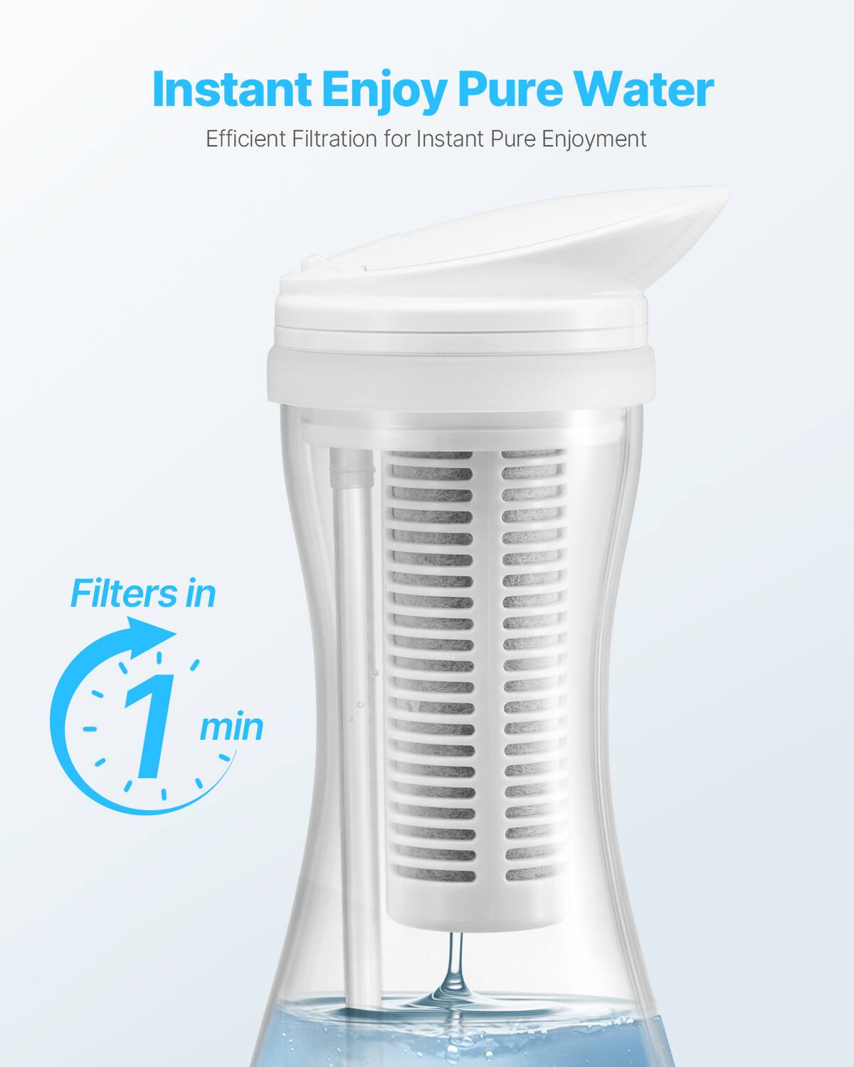 Instant Enjoy Pure Water  
Efficient Filtration for Instant Pure Enjoyment  

Filters in 1 min
