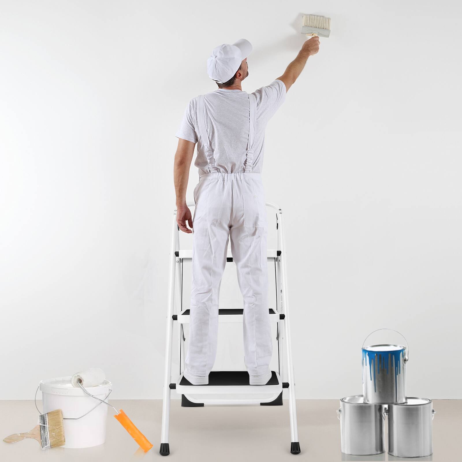 Alt View 2. Sugift - Folding 3-Step Ladder with Handgrip and Anti-Slip Platform - White.