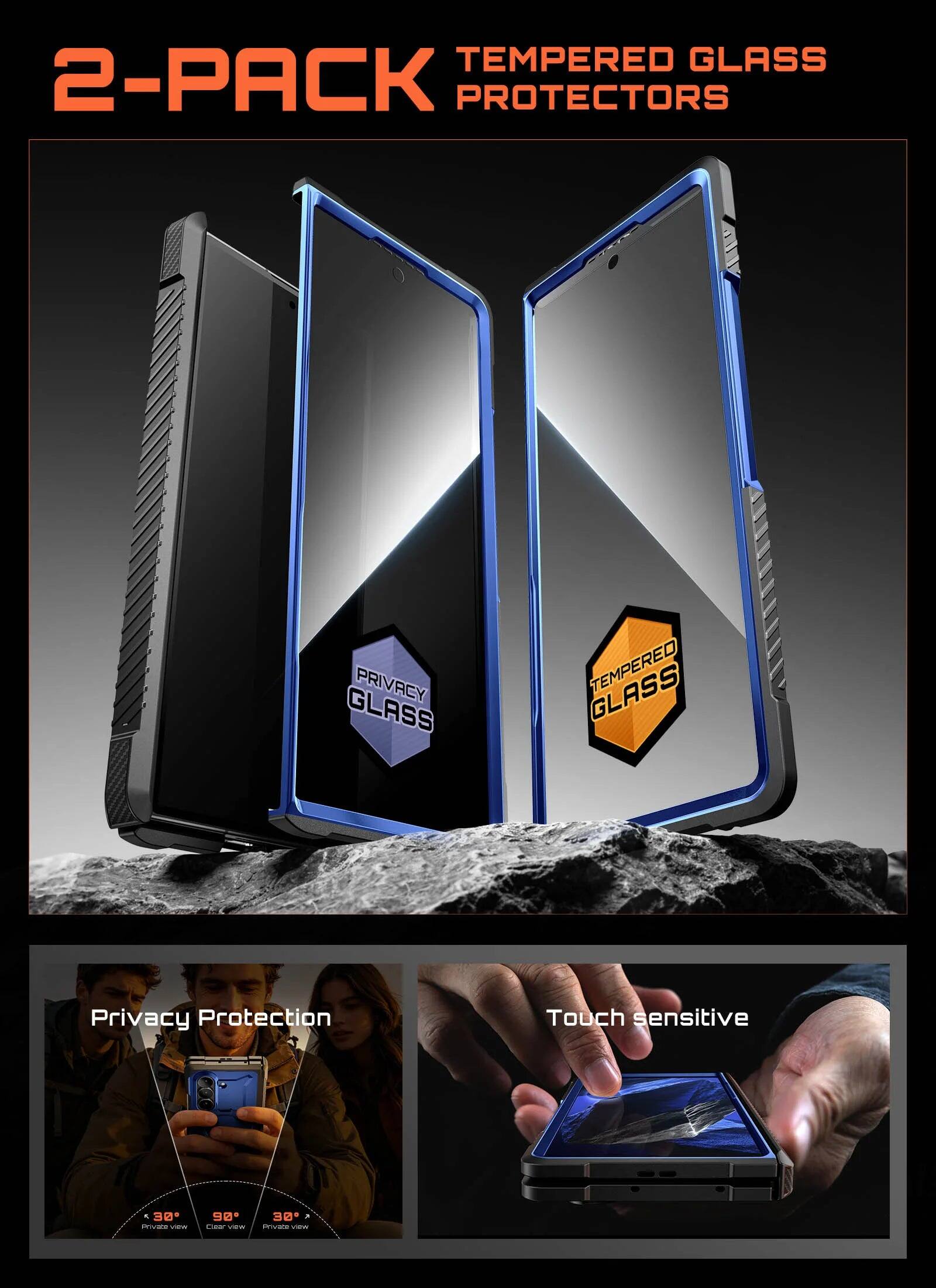 2-PACK TEMPERED GLASS PROTECTORS

PRIVREY GLASS

Privacy Protection Touch sensitive

30° - 90° - 30°