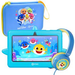 Bundle - Contixo - Baby Shark 7-Inch Kids Tablet with 8 Learning Apps, Protective Case, Headphones & Carrying Bag - Blue