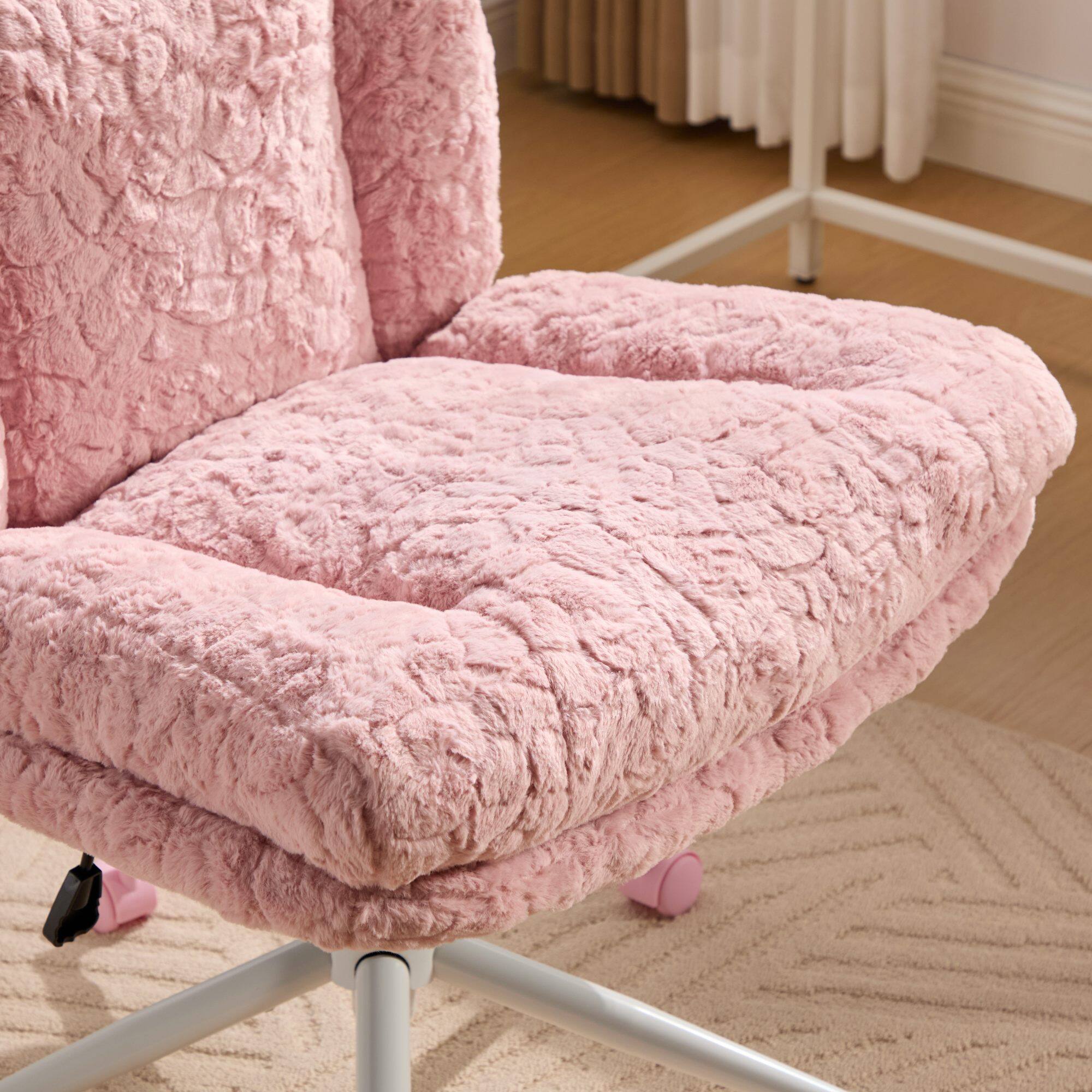 Alt View 9. GOODSILO - Extra Wide Plush Faux Fur Office Chair with Adjustable Height and 360-Degree Swivel for Home Workspace - Pink.