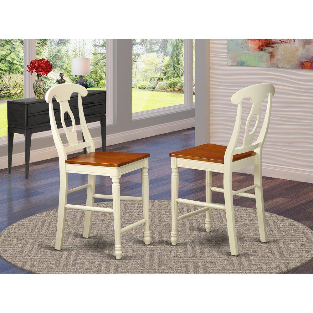 Left. East West Furniture - Kenley Counter Height Stools With Wood Seat In Buttermilk and Cherry Finish - Buttermilk & Cherry.