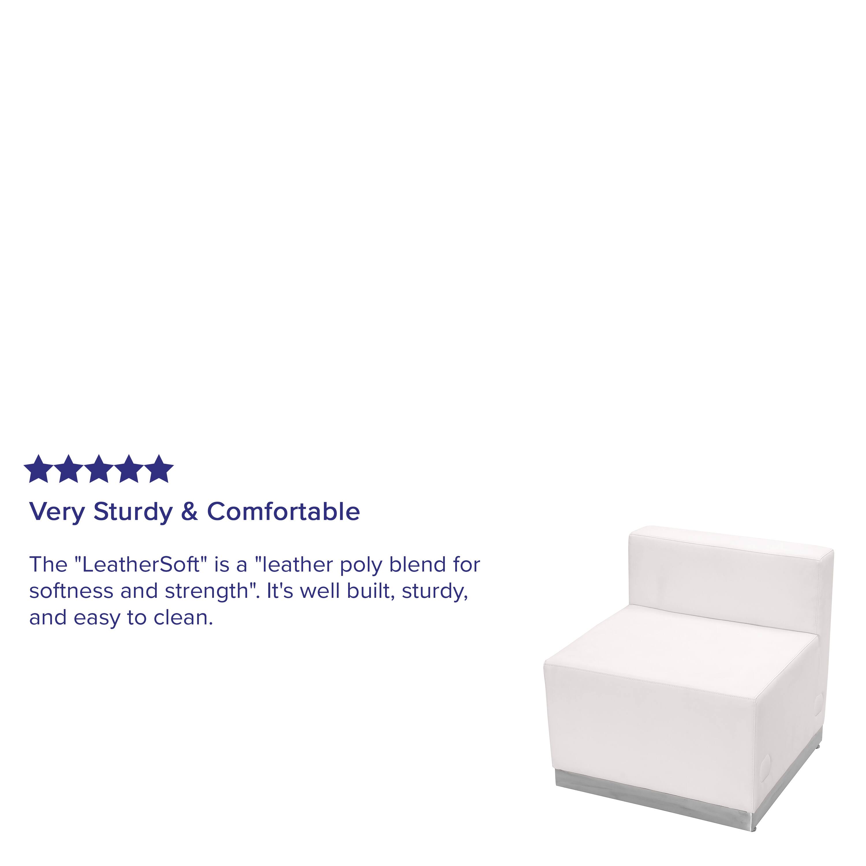 Very Sturdy & Comfortable

The "LeatherSoft" is a "leather poly blend for softness and strength". It's well built, sturdy, and easy to clean.