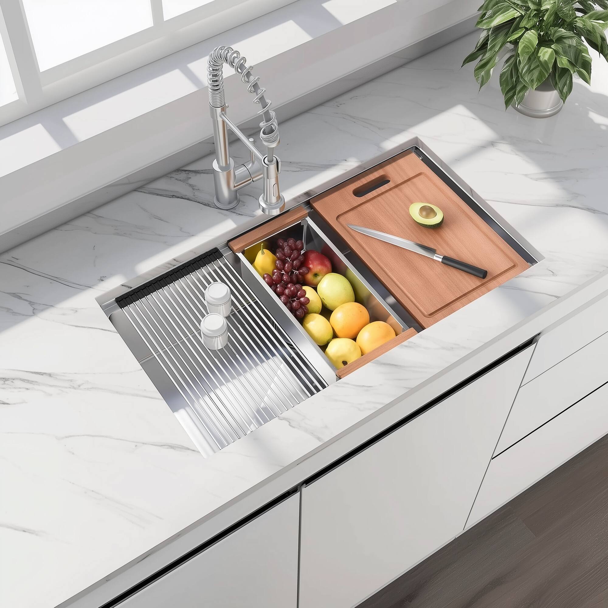 Alt View 5. APRILSOUL - 33 Undermount Workstation Sink 33x19 Inch Undermount Stainless Steel Kitchen Sink 18 Gauge Handmade - Gray.