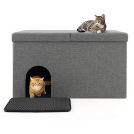 Costway - Cat Litter Box Enclosure Hidden Furniture Cat Washroom Shoe Storage Bench - Gray
