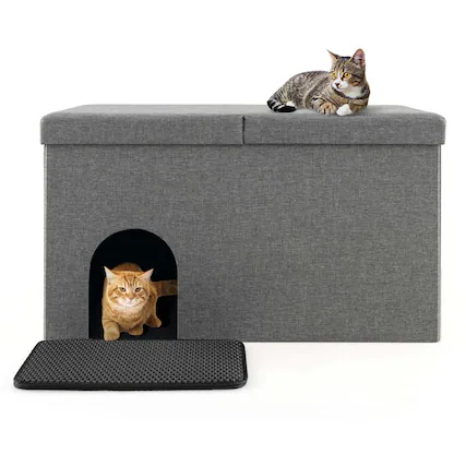 Front. Costway - Costway Cat Litter Box Enclosure Hidden Furniture Cat Washroom Shoe Storage Bench - Grey.