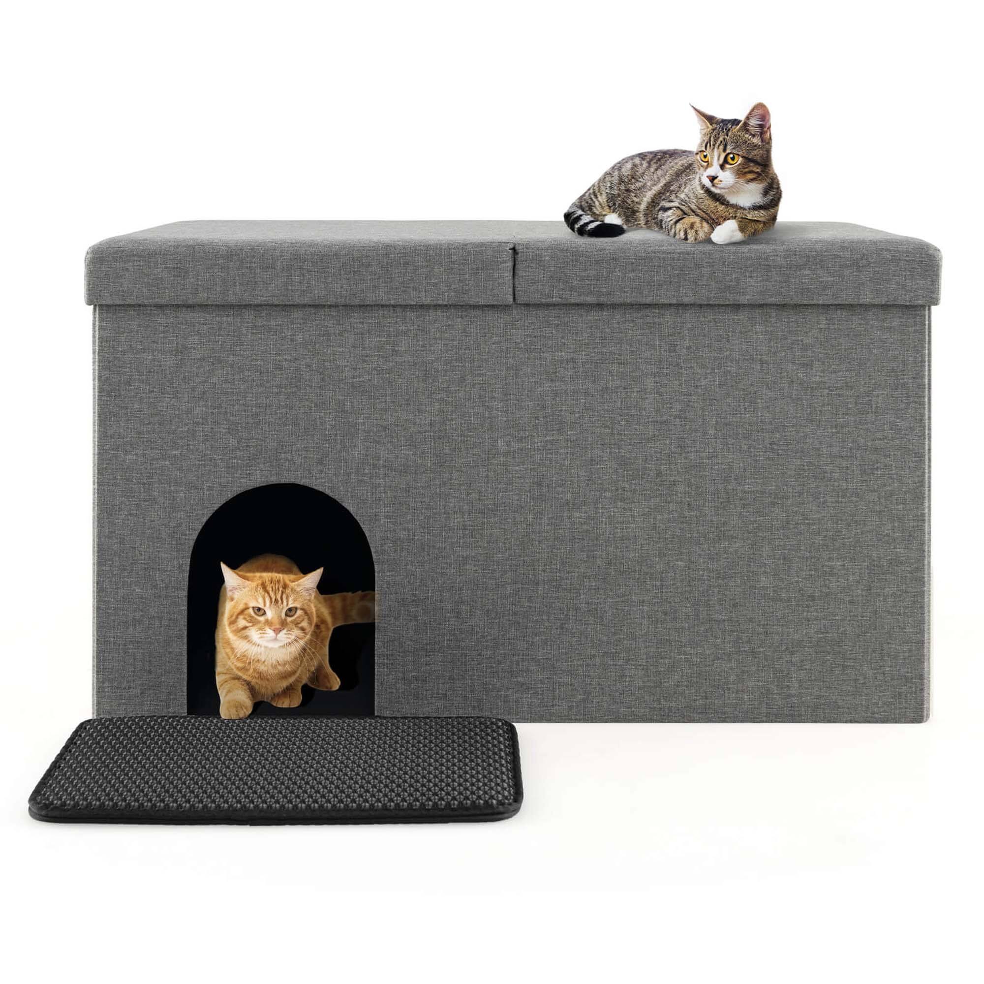 Front. Costway - Costway Cat Litter Box Enclosure Hidden Furniture Cat Washroom Shoe Storage Bench - Grey.