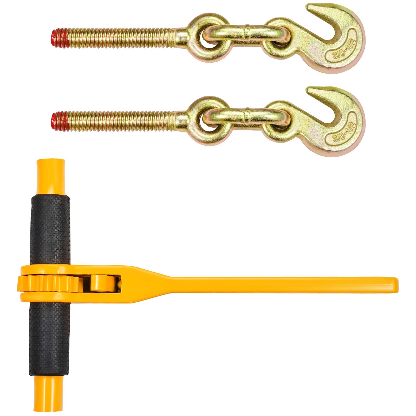 Alt View 5. VEVOR - Chain and Binder Kit, 3/8"-1/2" Ratchet Load Binders 9200 lbs Working Load Limit, 3/8" x 10' G80 Chains with Grab Hooks - Yellow,Black.