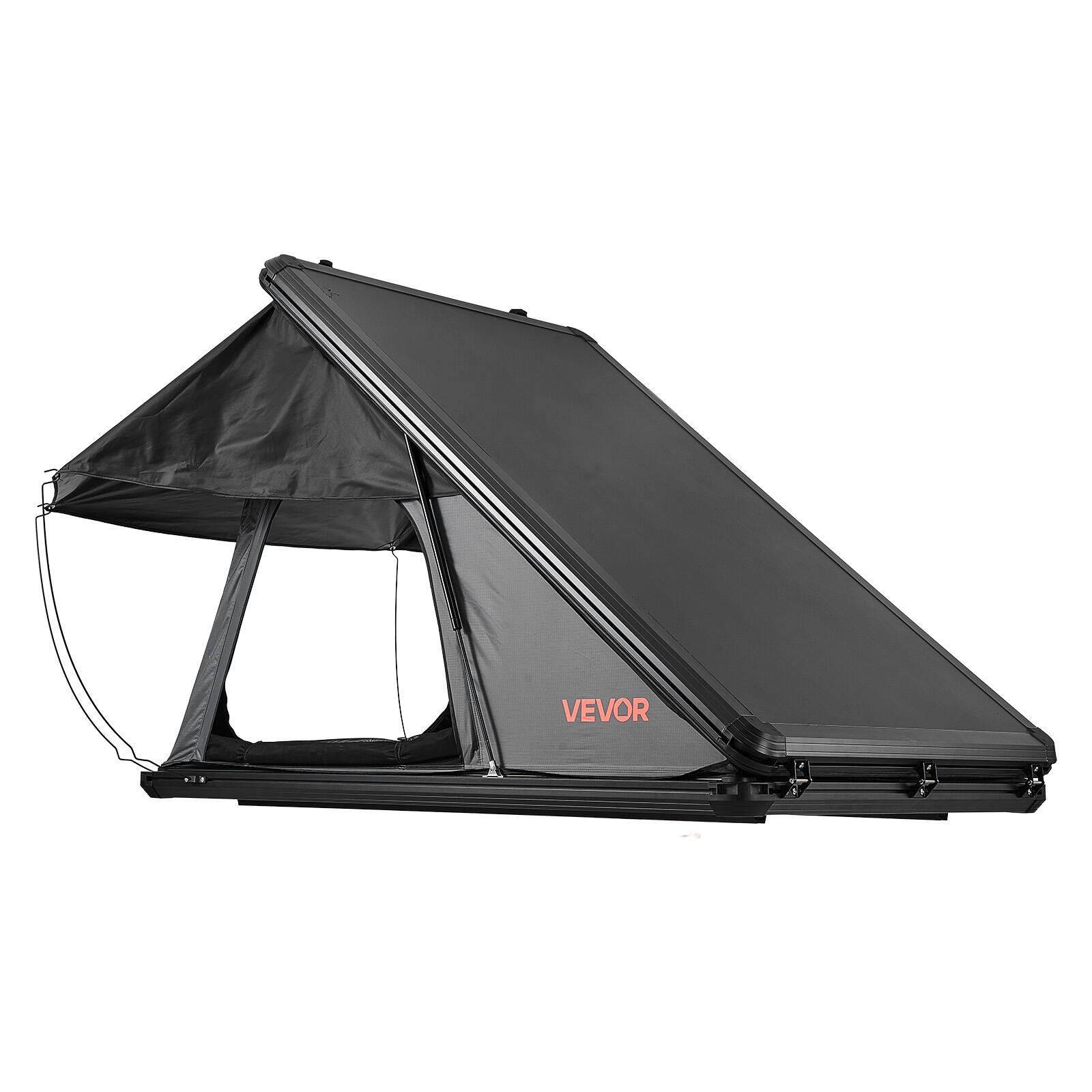 Alt View 5. VEVOR - Rooftop Tent Hard Shell, 2-3 Person Aluminum Roof Top Tent Hardshell with Tri-Color LED Light & Thick Mattress - Black.