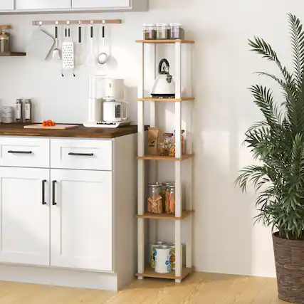 Front. HOMLUX - 5-Tier 57.7" Corner Shelf Open Shelves for Display for Living Room and Office Organization Beech & White - Beech & White.