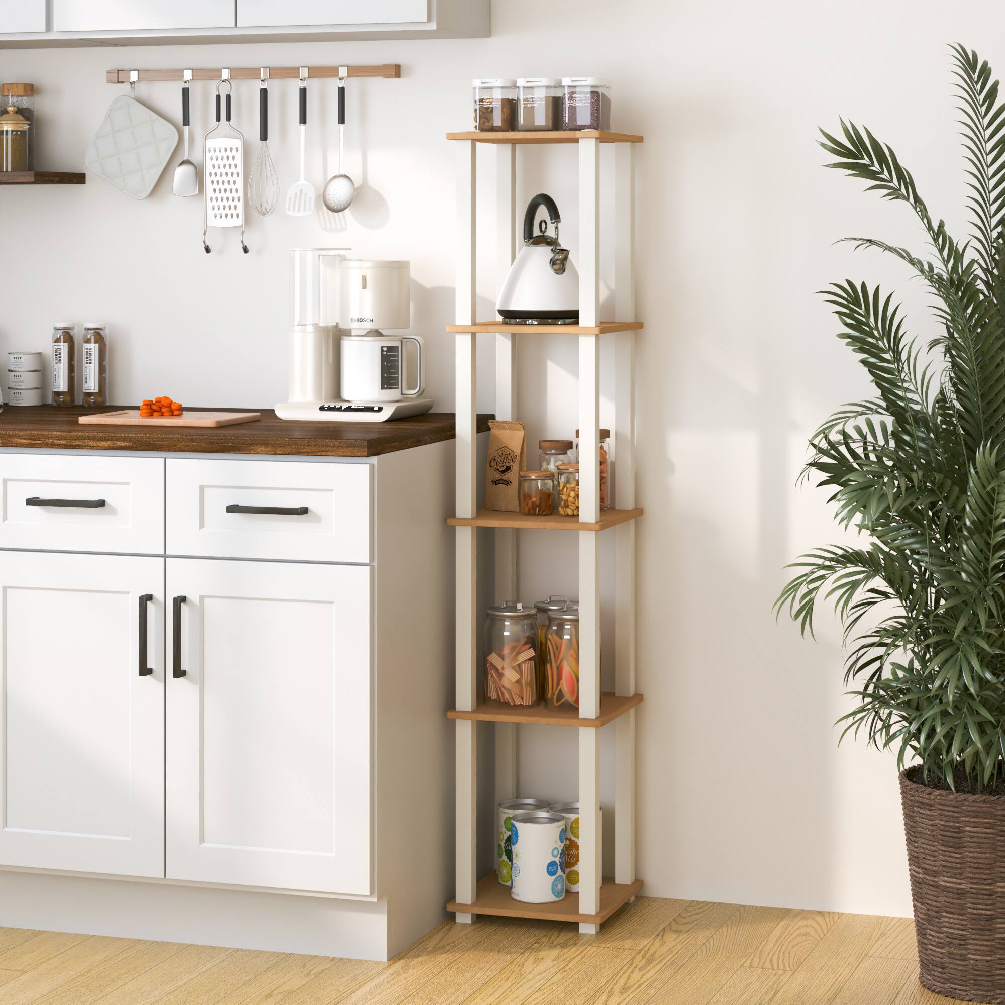 Front. HOMLUX - 5-Tier 57.7" Corner Shelf Open Shelves for Display for Living Room and Office Organization Beech & White - Beech & White.