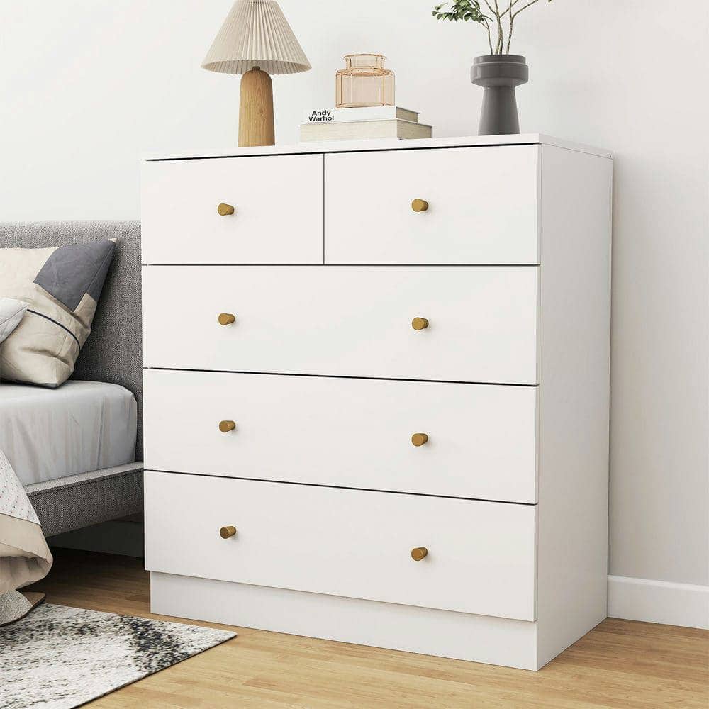 Kadyn - Modern Simple 5-Drawer Dresser Nightstand, Compact Storage Cabinet for Bedroom, Living Room - White