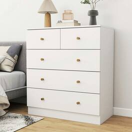 Kadyn - Modern Simple 5-Drawer Dresser Nightstand, Compact Storage Cabinet for Bedroom, Living Room - White