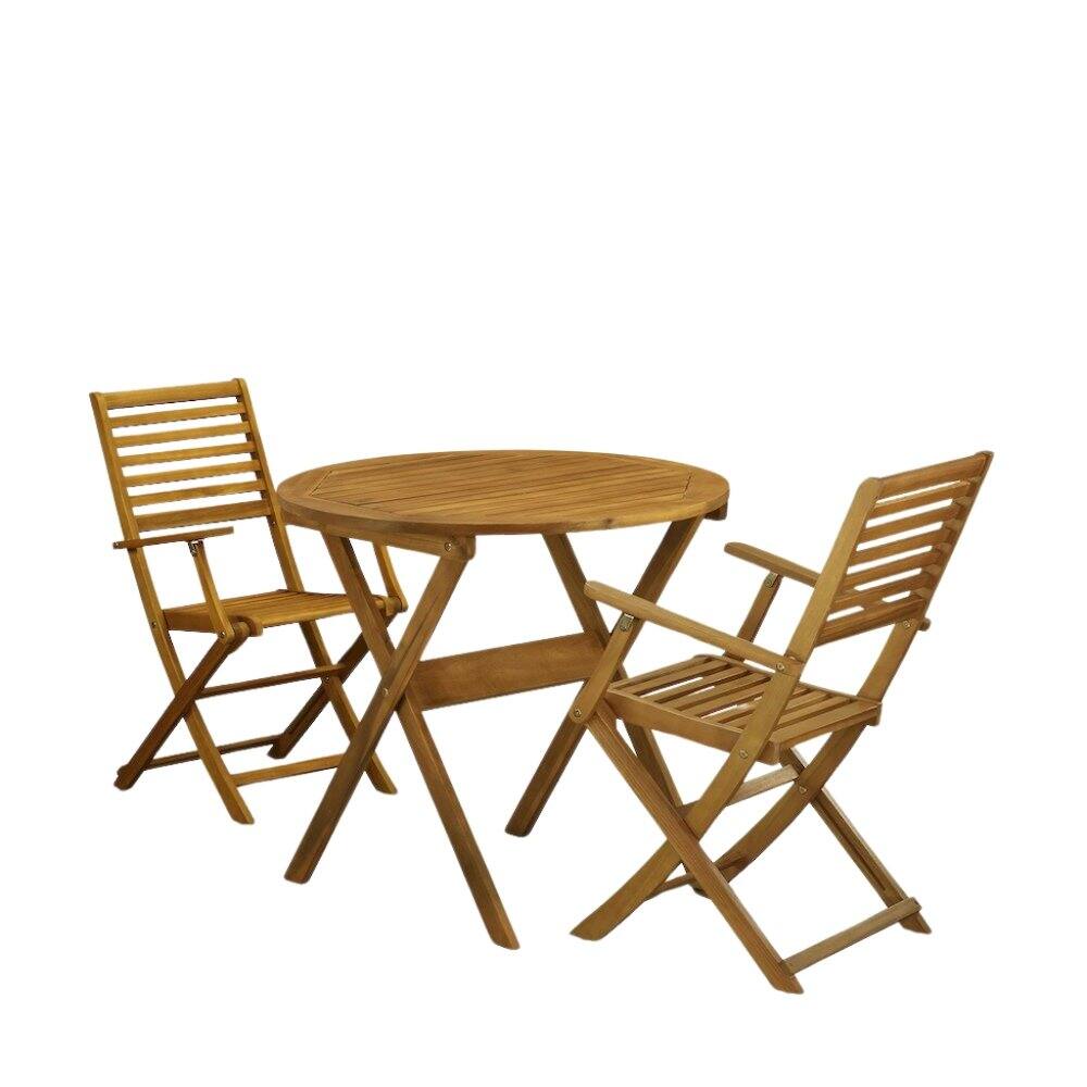 Alt View 3. FurniFact - Solid Wood 3-Piece Patio Furniture Set with Bistro Table and Chairs - Multi-Color.