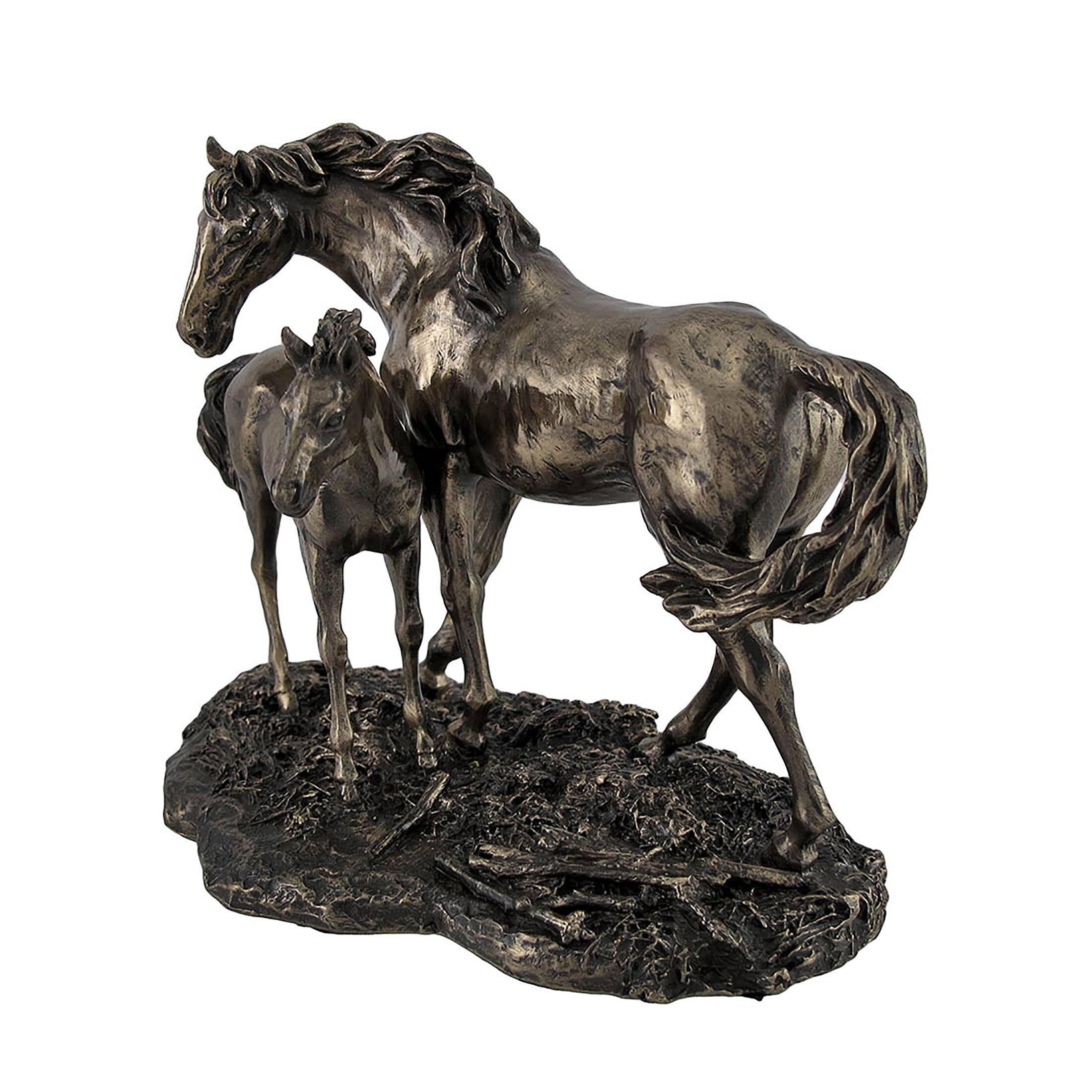Alt View 1. Veronese Design - Mare and Foal Wild Horses Bronzed Statue - Bronze.