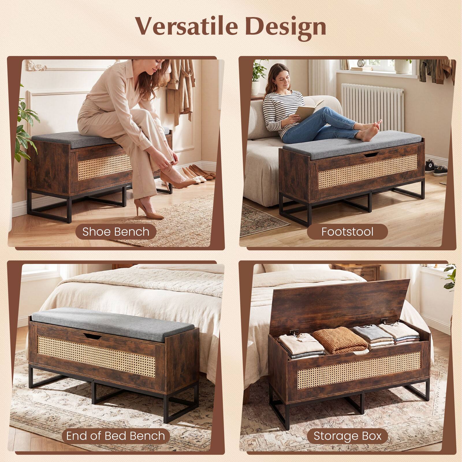 Versatile Design

- Shoe Bench
- Footstool
- End of Bed Bench
- Storage Box