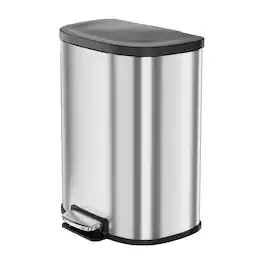 GARVEE - 50L Stainless Steel Trash Can with Foot Pedal, Soft-Close Lid & Removable Inner Bucket - Silver