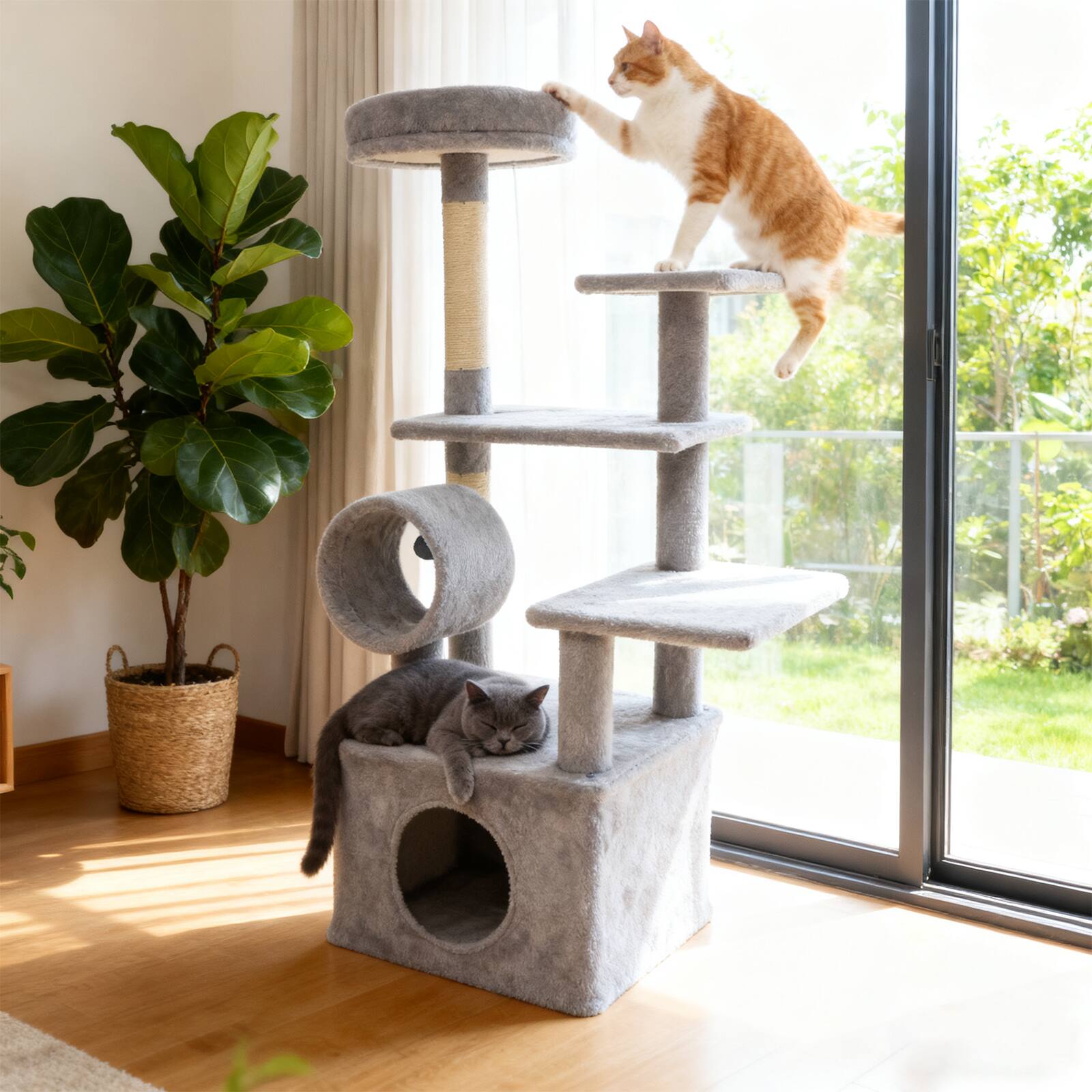 Alt View 1. Gymax - Gymax 48'' Tall Cat Tree w/ Large Condo Padded Top Perch Jute Scratching Post Tunnel Light Grey.