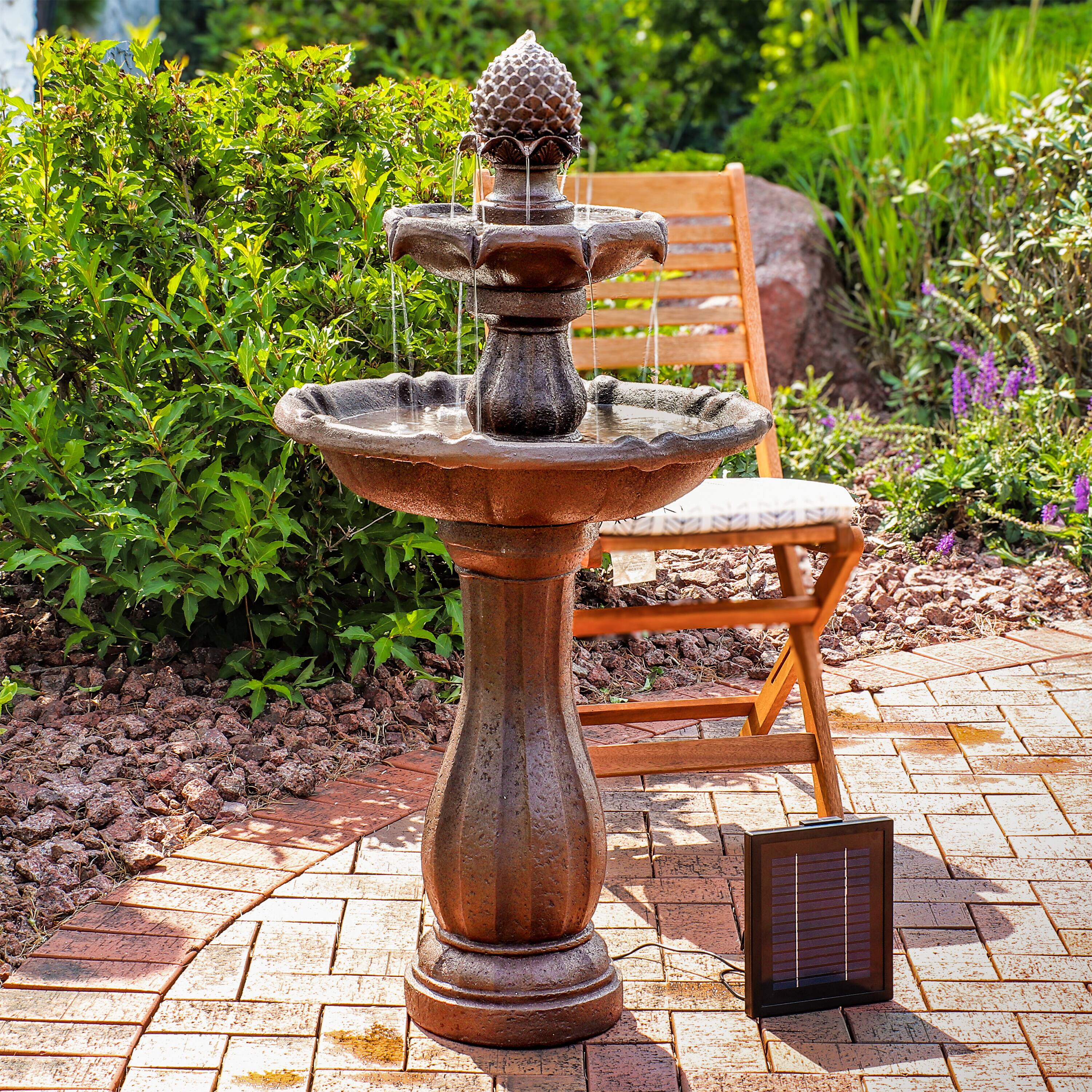 Alt View 6. Sunnydaze - Pineapple Outdoor 2-Tier Solar Fountain with Battery - Rust.