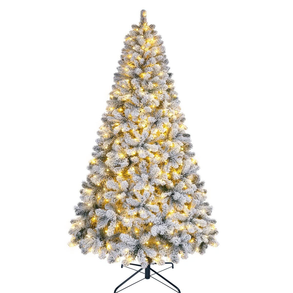 Alt View 6. Wisairt - 6FT Pre-Lit Flocked Artificial Christmas Tree, 800 Snowy Tips, 250 LED 11 Modes - Green.
