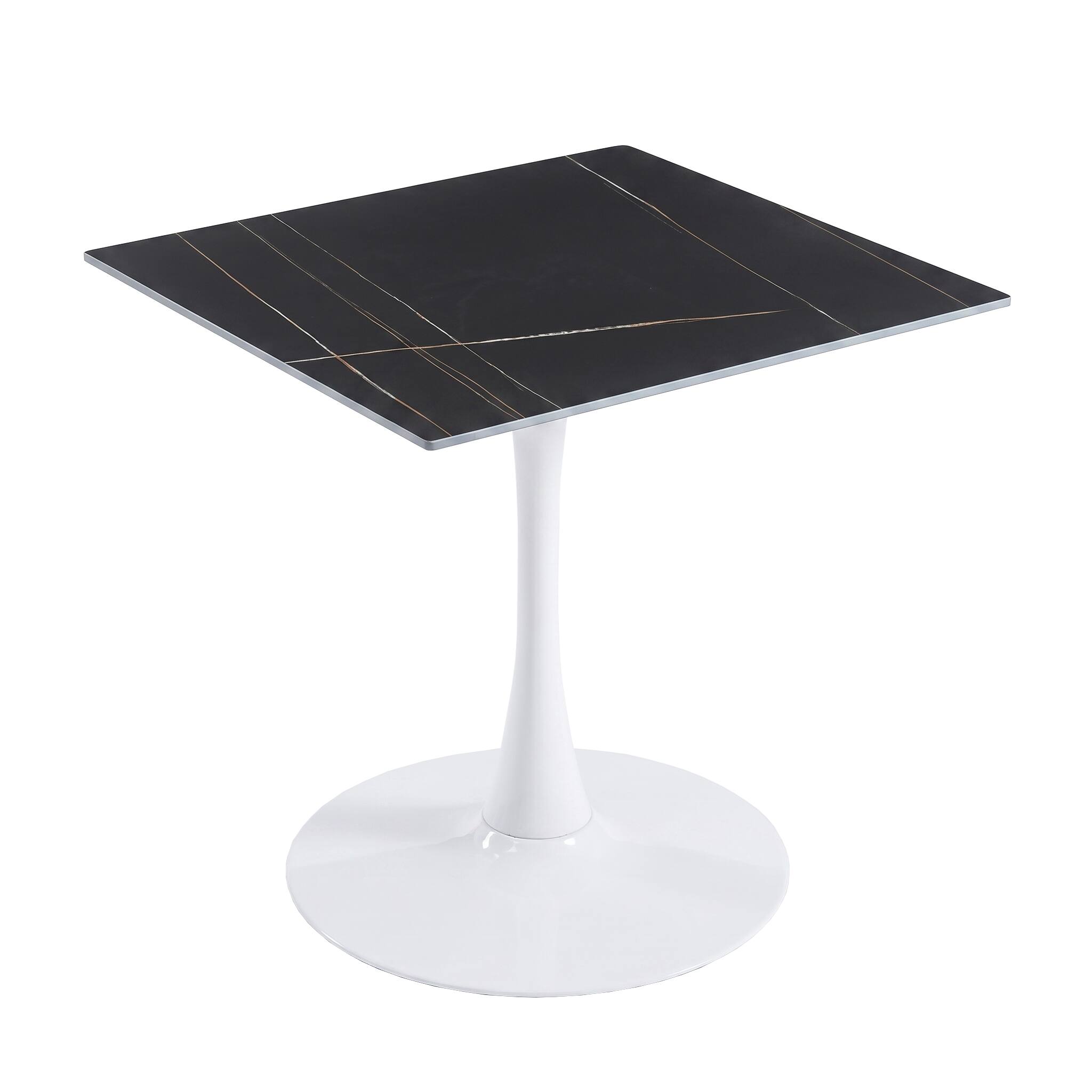 LeisureMod - Bristol 35" Square Dining Table with Sintered Stone Top and White Metal Base, Modern Kitchen Bistro Accent Table - Black